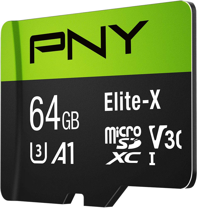 PNY P-SDU64GU3100EX-GE 64GB Elite-X Class 10 U3 V30 MicroSDXC Flash Memory Card