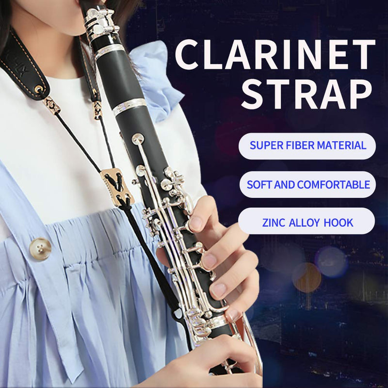 Rochix Clarinet Black Neck Strap,Oboe Neck Strap,Super fiber,Zinc Alloy Hook,Musical Instruments Accessories Parts