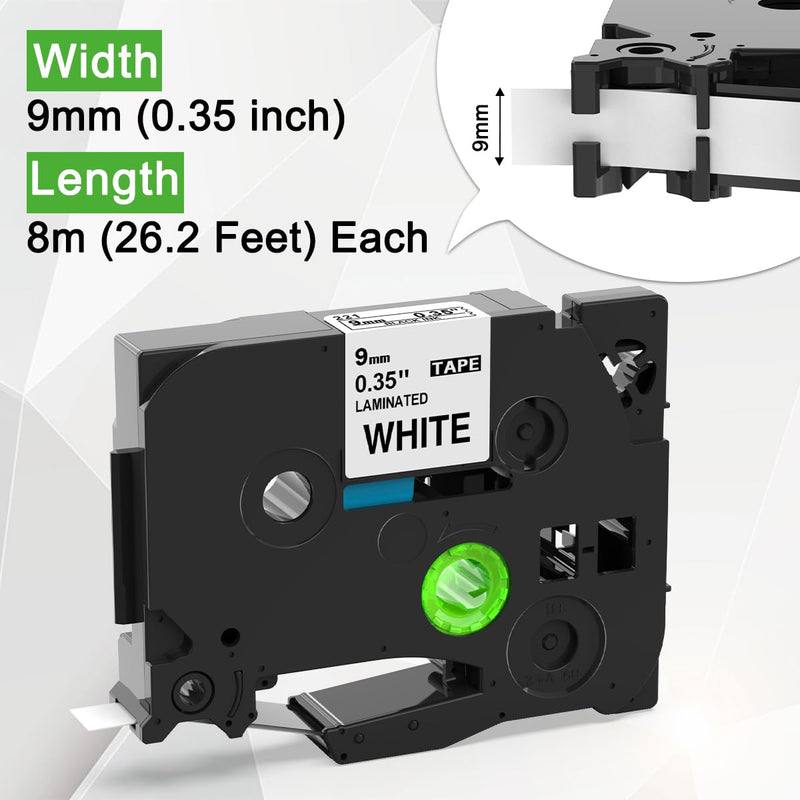 [AUSTRALIA] - Labelife 6-Pack 9mm Label Tape Replacement for Brother P Touch TZe TZ Tape 9mm 0.35 Laminated Color Label Tape for Brother Ptouch Label Maker PT-D210 PT-D220 PT-D200 PT-H110 PT-D400 PT-1880, 3/8 Inch 9mm 0.35 inch 