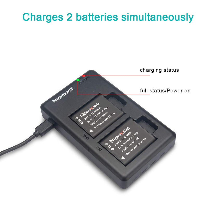 Newmowa Li-50B Battery (2 Pack) and Dual USB Charger Kit for Olympus LI-50B and Olympus SZ-10, SZ-12, SZ-15, SZ-16 iHS, SZ-20, SZ-30MR, SZ-31MR iHS, TG-610, TG-630 iHS, TG-810, TG-820, TG-830 iHS