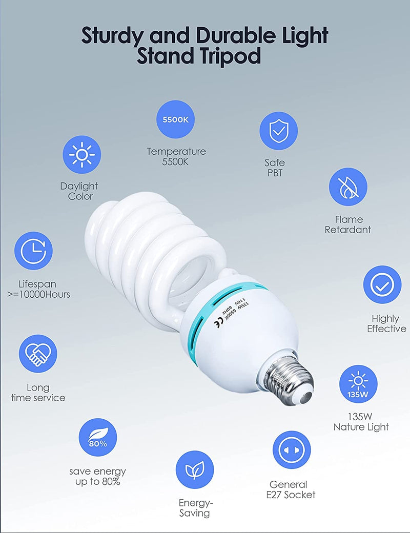 [AUSTRALIA] - 2pcs 135W Light Bulb 5500K CFL Daylight Spiral Softbox Lighting Kit Bulb in E27 Socket for Photography Photo 