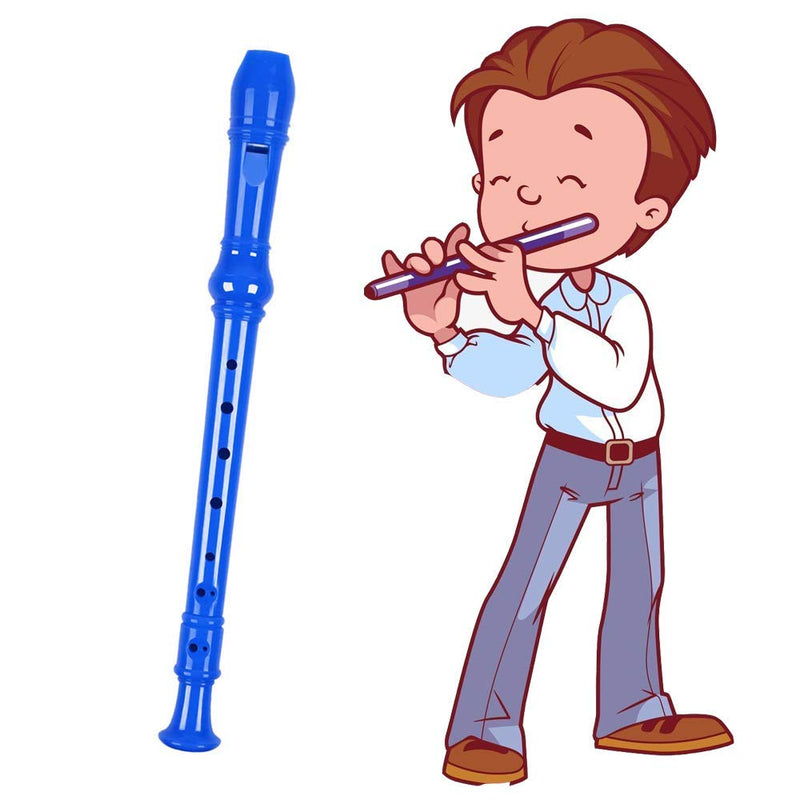 Kid's flute instrument, 8-hole soprano music recorder, with cleaning pole + case bag instrument (blue) blue