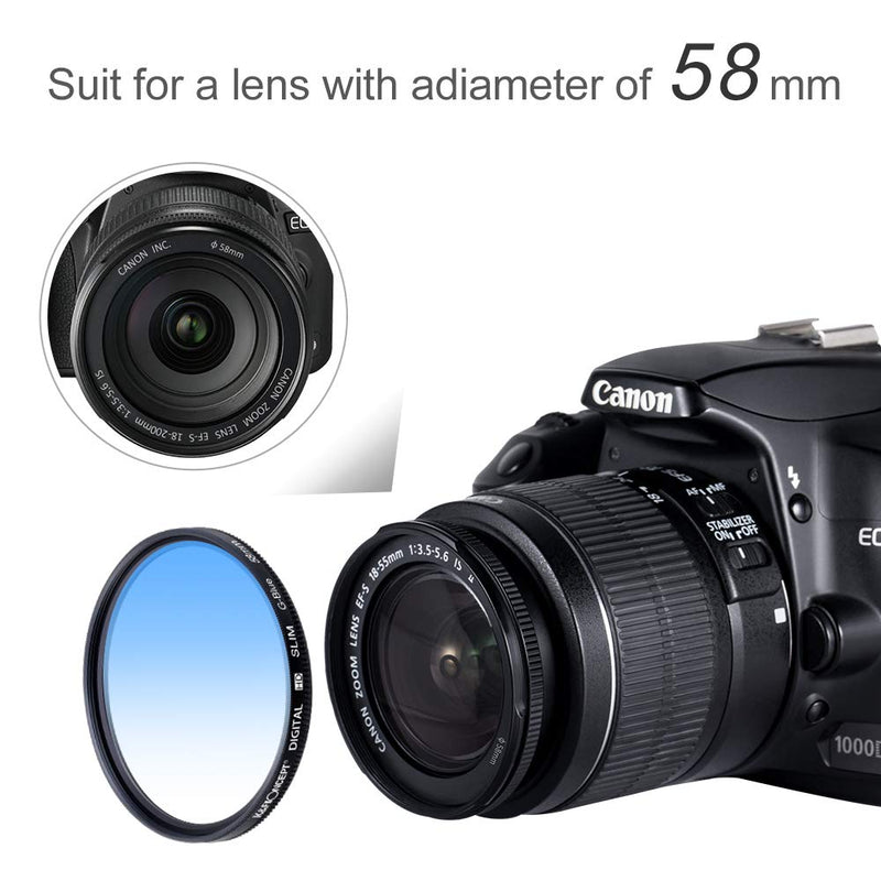 [AUSTRALIA] - K&F Concept 58mm UV CPL FLD Graduated Filter Lens Accessory 9pcs Filter Kit UV Protector Circular Polarizing Filter + Microfiber Lens Cleaning Cloth + Petal Lens Hood + Filter Bag Pouch 
