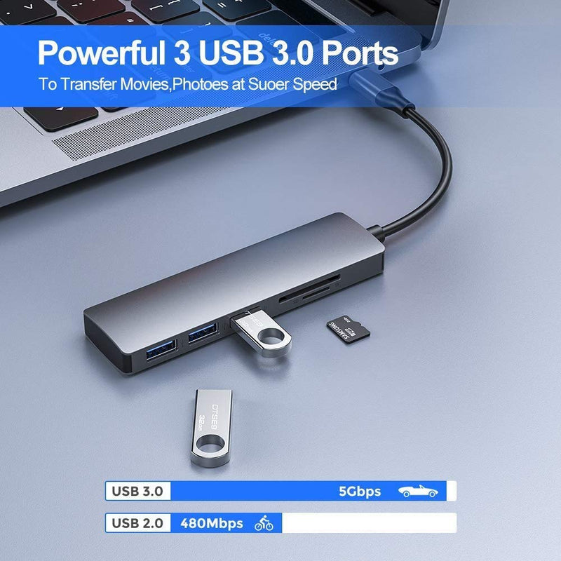USB C HUB,5-in-1 USB C Adapter for MacBook Pro 2019/2018/2017, Type C Aluminum Adapter with 3 USB 3.0 Ports,Micro SD/TF Card Reader Support MI/Lenovo/Dell/Samsung/Huawei