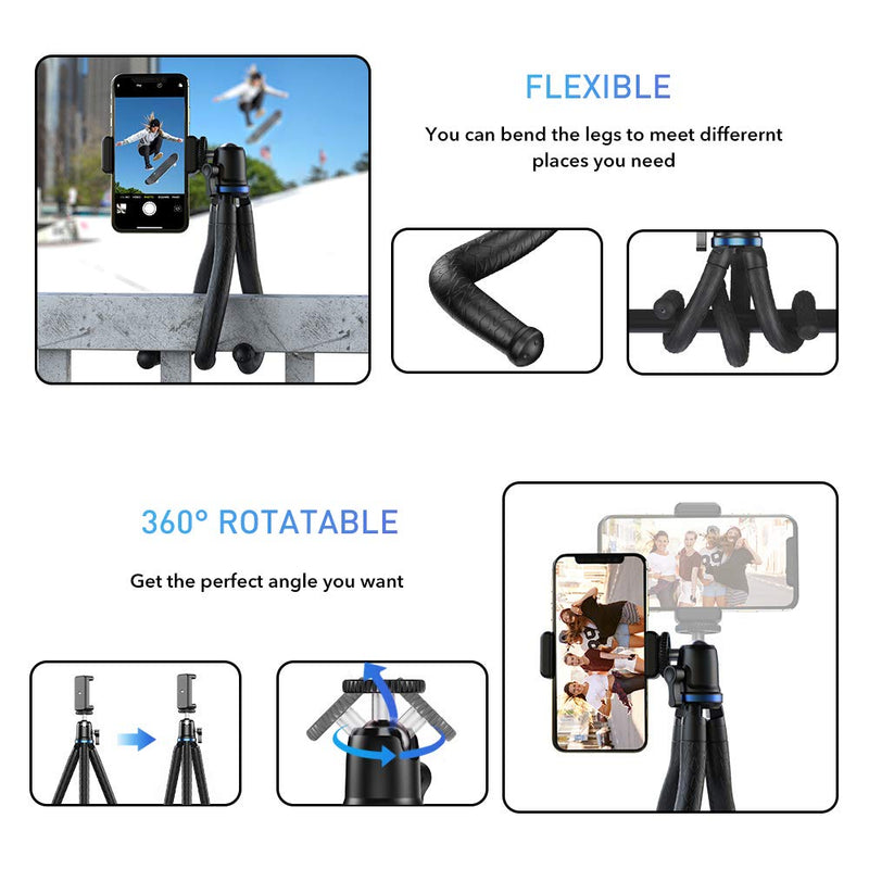 Phone Tripod, Apexel Flexible Tripod Stand with Wireless Remote Shutter and Universal Clip,Compatible with iPhone, Android Phone, Sports Camera GoPro