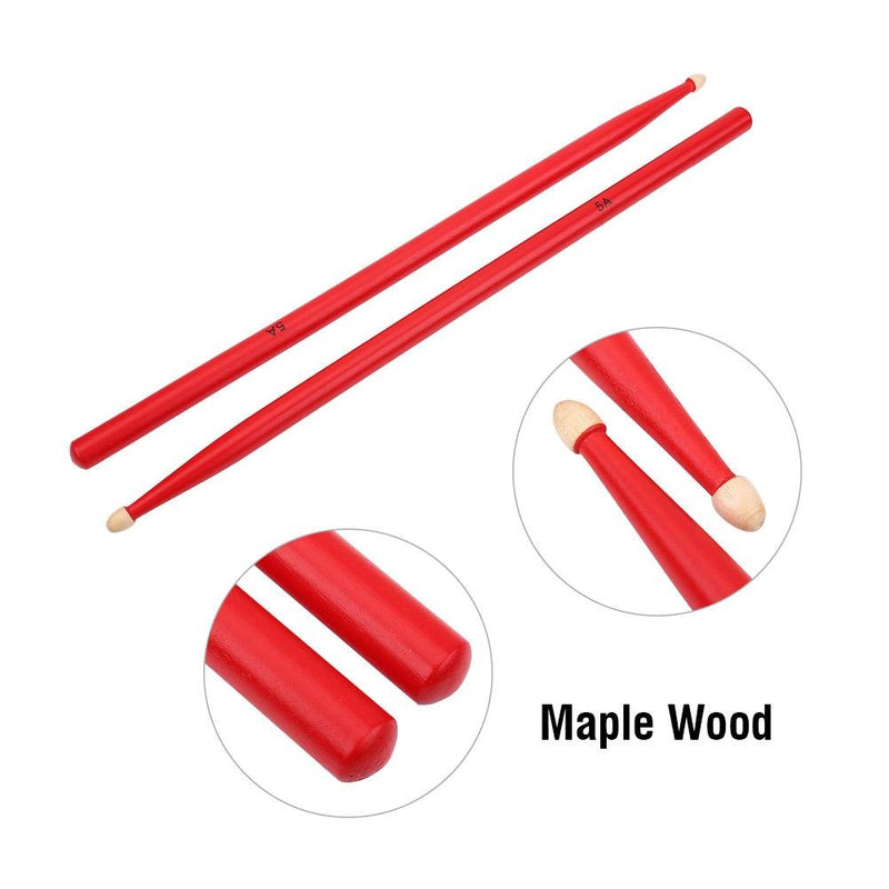 Dilwe 5A Drum Sticks, Maple Wood Drumsticks Practical Percussion Music Instrument Accessory Red