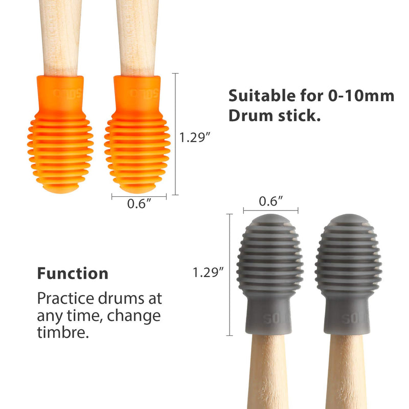 4 Pieces Drum Mute Drum Dampener Silicone Drumstick Silent Practice Tips Percussion Accessory Mute Replacement Musical Instruments Accessory (Orange and Grey) Orange and Grey