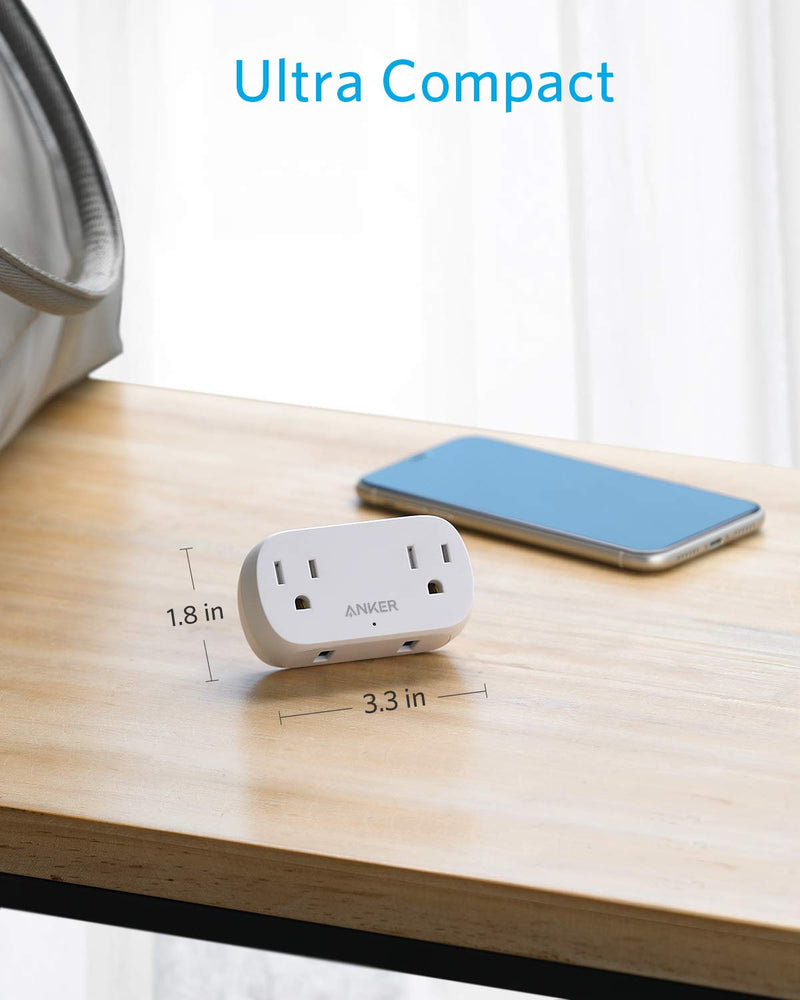 Anker Outlet Extender with USB Wall Plug, PowerExtend USB Plug 2 Mini Wall Charger with 2 Outlets, 2 USB Ports, and PowerIQ Technology, Compact for Travel, Desk, and Cruise Essentials