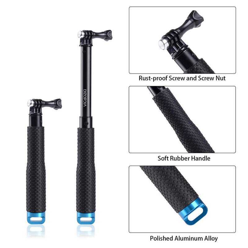 Vicdozia 19'' Extension Selfie Stick, Portable Hand Grip Waterproof Handheld Monopod Adjustable Pole Compatible with GoPro Hero(2018) Hero 10 9 8 7 6 5 4 3 AKASO SJCAM DJI OSMO and More Sports Cameras 19'' Stick(Blue)