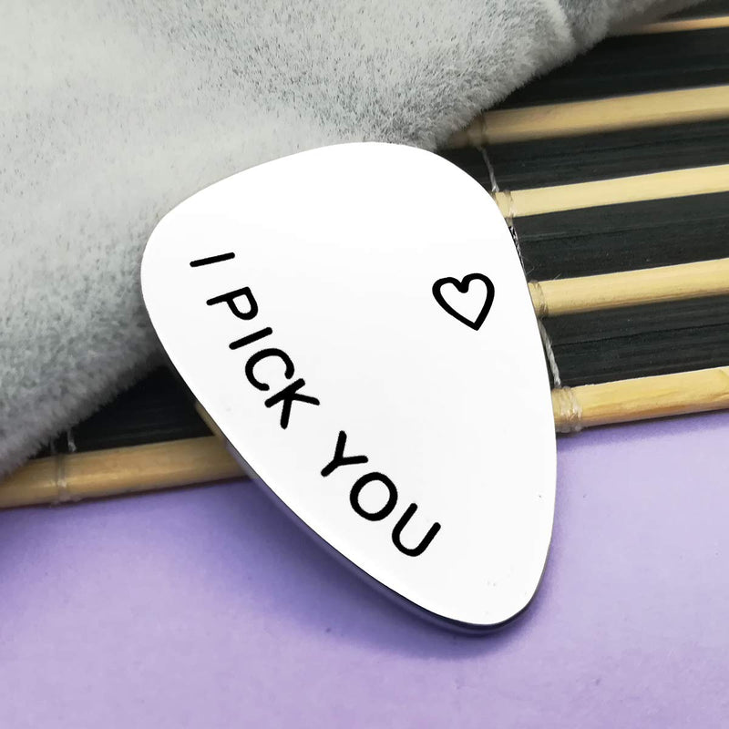 Anniversary Gifts for Him Men - Unique Birthday Gift for Musician Guitar Player Husband Boyfriend Fiancé Dad I Pick You Guitar Pick Music Jewelry Gift for Wedding Valentines Father's Day Christmas