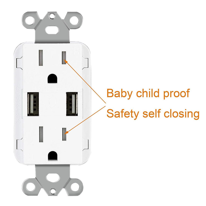 [AUSTRALIA] - USB Outlet 4.8A Wall Charger Dual High Speed Receptacle 15 Amp, Smart Fast Charging Capability, Tamper Resistant 15Amp Outlet Wall Plate Included UL Listed White MICMI C48 (4.8A USB Outlet 1pack) 4.8A USB outlet 1pack 