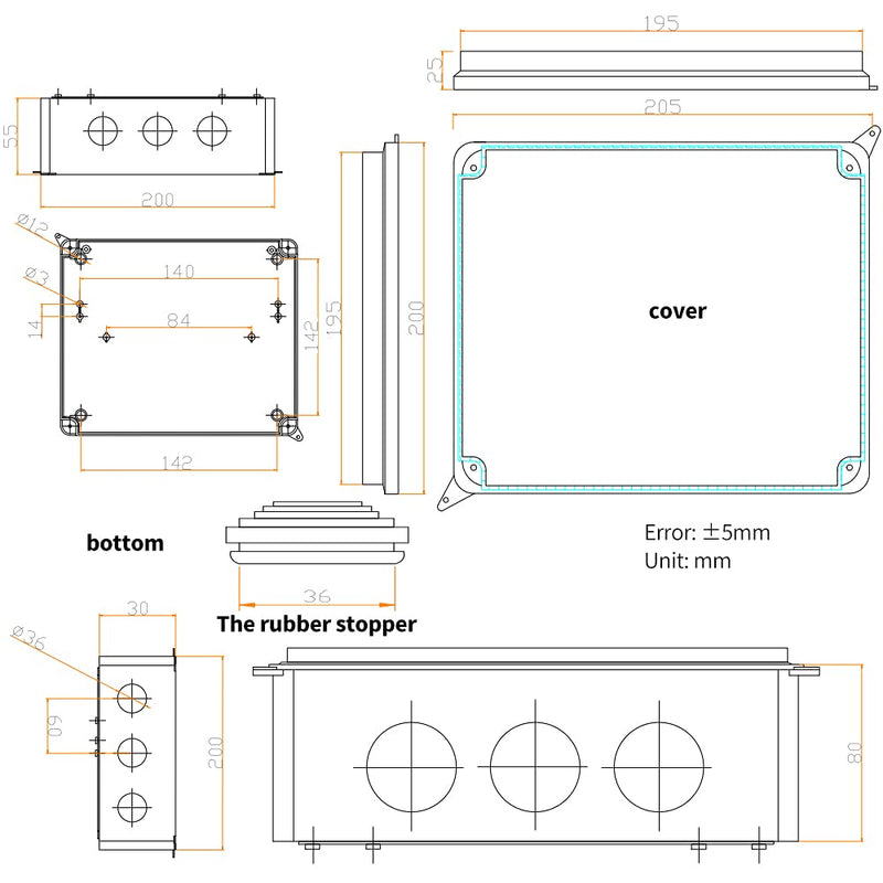 MAKERELE IP65 Junction Box ABS Plastic Waterproof Project Box ,Electrical Power Cord Encloure Universal Project Box White 7.9”×7.9”×3.1”inch(200×200×80mm) 7.9"*7.9"*3.1"