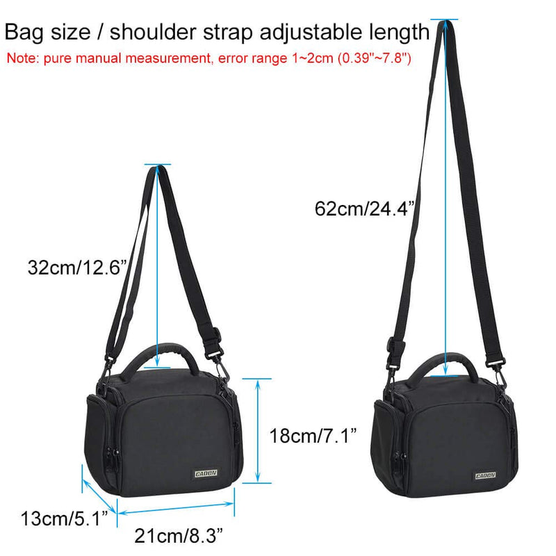 CADeN Compact Camera Shoulder Crossbody Bag Case Compatible for Nikon, Canon, Sony SLR/DSLR Mirrorless Cameras and Lenses Waterproof Black Small