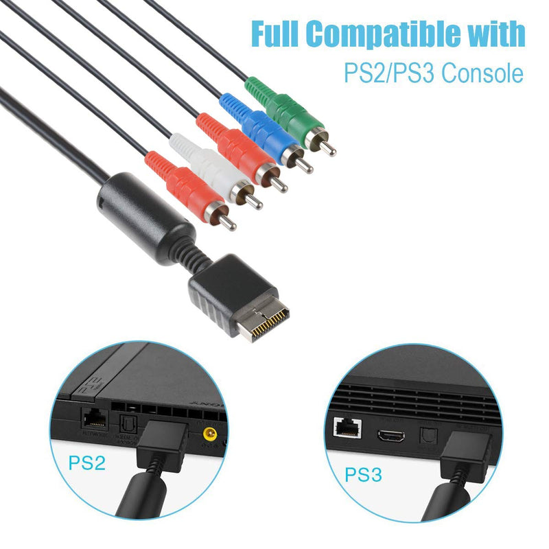 TENINYU Compatible with PS2/PS3/PS3 Slim HDTV-Ready TV HD Component AV Cable 5-Wire 6FT Black