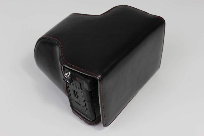 [AUSTRALIA] - A7C Case, BolinUS Handmade PU Leather Fullbody Camera Case Bag Cover for Sony Alpha A7C with 28-60mm Lens Bottom Opening Version + Neck Strap + Mini Storage Bag (Black) Black 