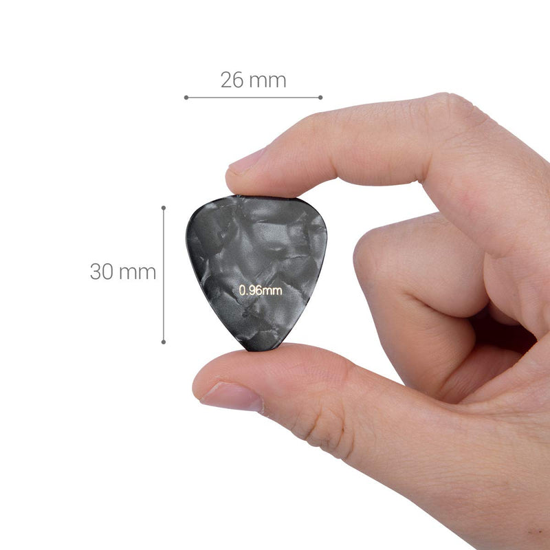 kwmobile Set of 9 Guitar Picks - Includes Thin, Medium, Heavy Gauges for Acoustic, Electric or Bass Guitar, Ukulele - Black/White/Gold Black + white + gold