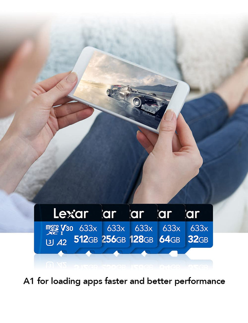 Lexar High-Performance 633x 256GB microSDXC UHS-I Card with SD Adapter, Up To 100MB/s Read, for Smartphones, Tablets, and Action Cameras (LSDMI256BBNL633A) Single