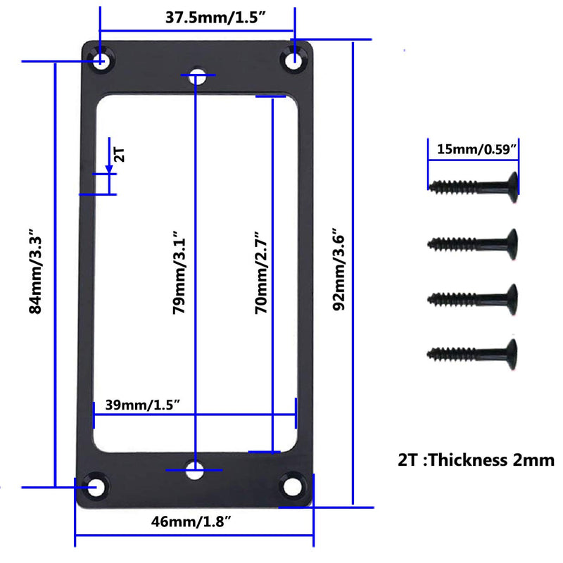 2PCS ShareGoo Metal Flat Humbucker Cover Electric Guitar Pickup Frame Mounting Ring with Screws (Black) Black