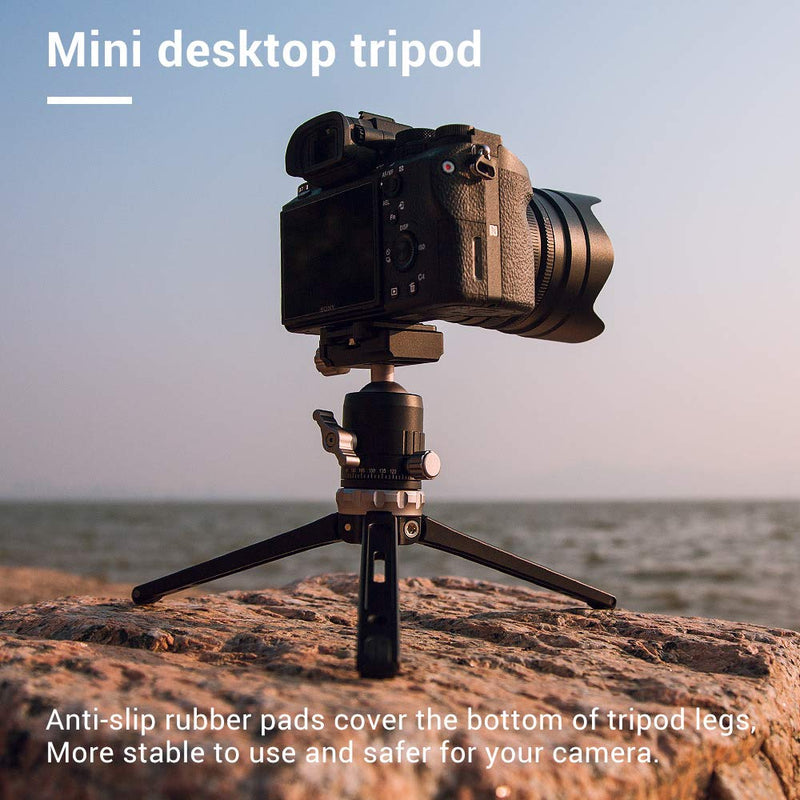 Pergear MT-02 Mini Tripod with 360° Fluid Rotation Tripod Ball Head, 15kg 33Lbs Payload, CNC Aluminum Alloy, Comes with 3 Fixing Straps for Multi-Angle Shooting, Additional 1/4 inch Screw Holes