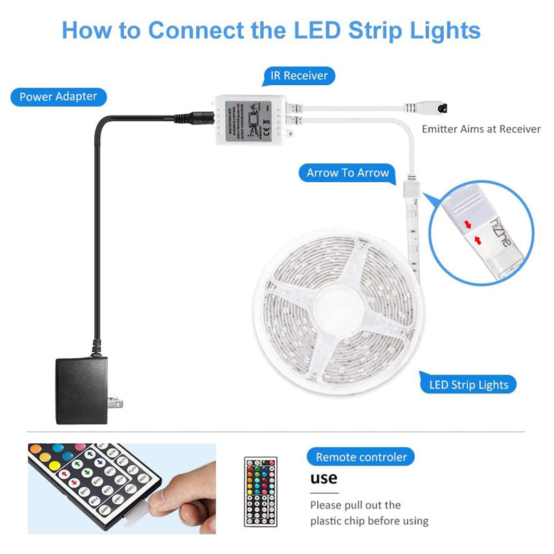 Daybetter Led Strip Lights Kit RGB 16.4ft with Remote Controller for Party Home Decoration Kicthen Bedroom 16.4 ft