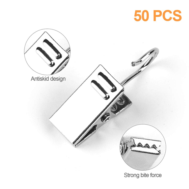 50 PCS Curtain Clips Heavy-Duty Hook Clip Set, Stainless Steel Clips with Hook for Home Decoration, Photos, Art Craft Display (Silver)