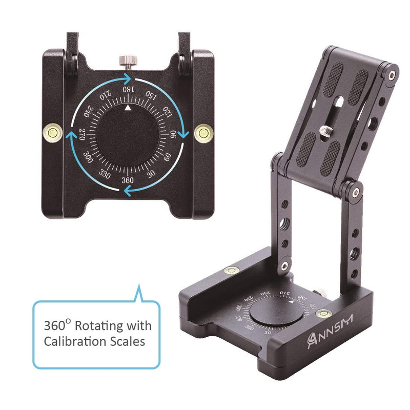 ANNSM Camera Tripod Mount Tilt Head Folding Z-Shaped and W-Shaped 360° Rotatable with Calibration Scales 1/4” Screw Thread Standard Quick Release Plate for DSLR Cameras Canon Sony Nikon Pentax ZH100 Tilt Head