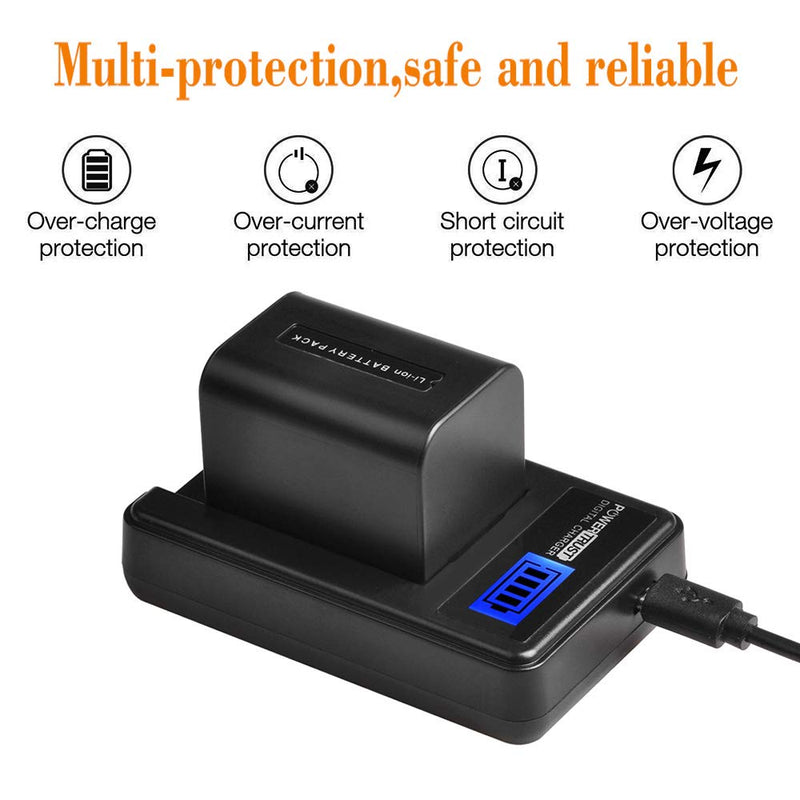 PowerTrust NP-FV70 Battery and LCD USB Charger for Sony HDR-CX190 HDR-CX200 HDR-CX210 HDR-CX220 HDR-CX230 HDR-CX260V HDR-CX290 HDR-CX380 HDR-CX430V HDR-CX580V HDR-CX760V HDR-PJ230 HDR-PJ380