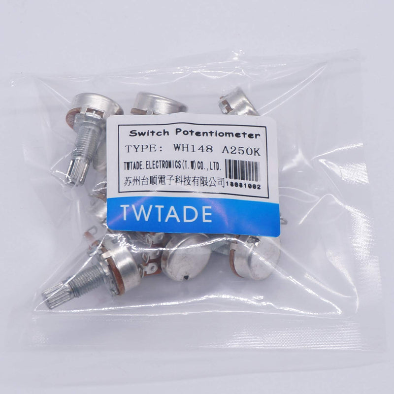 TWTADE/10Pcs A250K ohm Pots Guitar Taper Audio Potentiometers 18mm Shaft,adjustable Volume for musiclily electric Guitar WH148-A250K