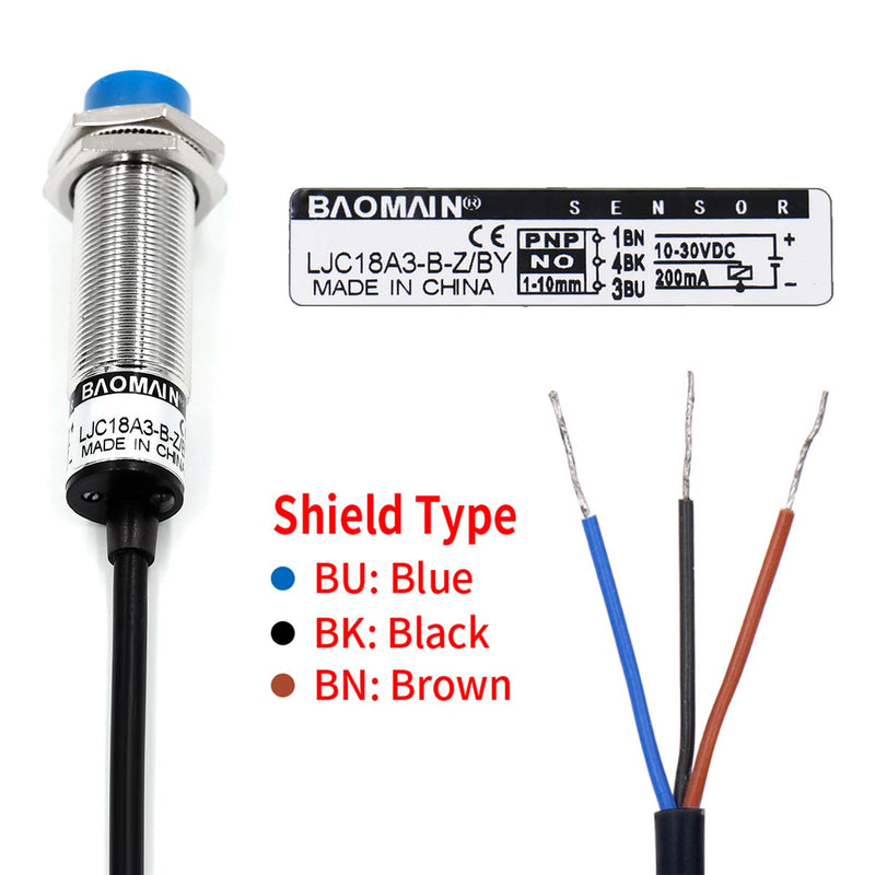Baomain Capacitance Proximity Sensor Switch LJC18A3-B-Z/BY PNP NO DC 10-30V 200mA 1-10mm
