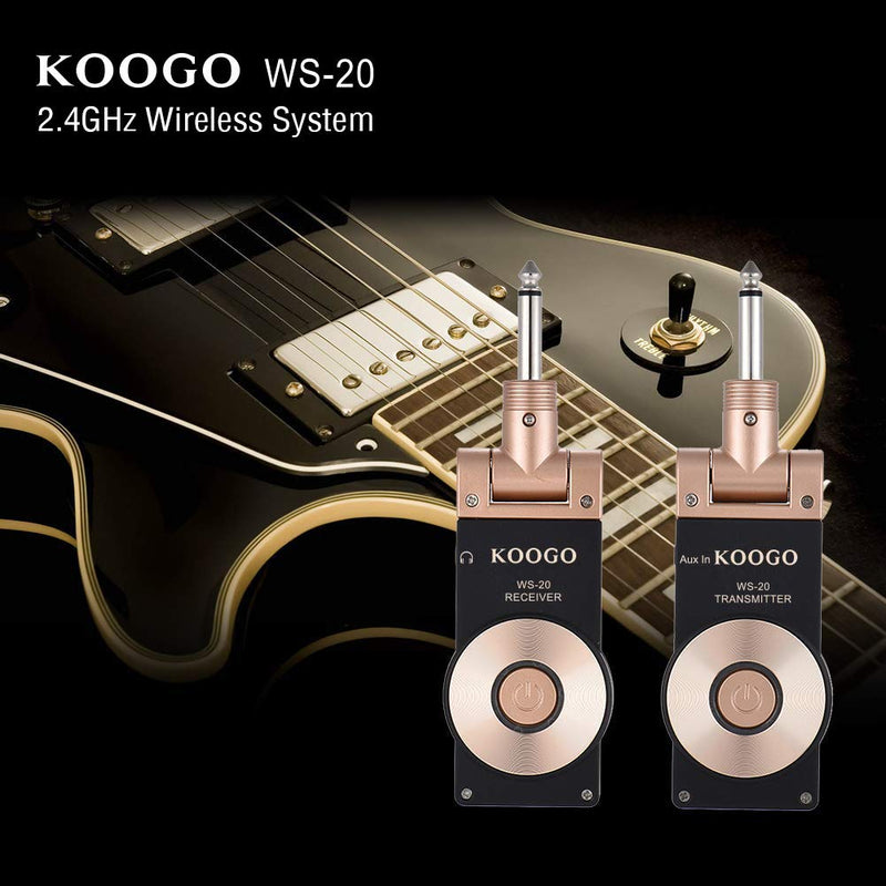 Koogo Wireless Guitar System 2.4GHz Digital Transmitter Receiver for Electric Musical Instrument To Amp with Rechargable Li-Battery USB Cable Wireless System