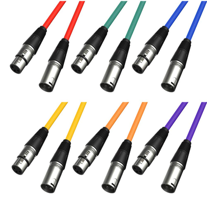 [AUSTRALIA] - Microphone Cables, zosenda 6 Pack 3.2ft / 1m XLR Male to XLR Female Multicolor Cable Cords, Balanced 3 Pin Mic Cord, Rubber Shielded Snake Cords Patch Cables (6 Colors) 