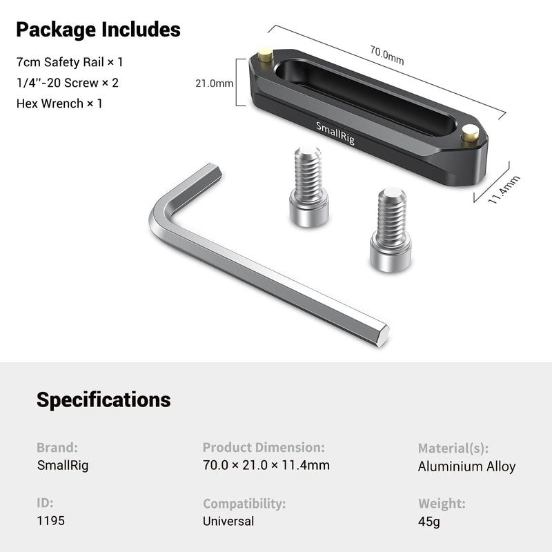 SMALLRIG Quick Release Safety NATO Rail 7cm Long with Spring Loaded Pins for RED Epic / Scarlet, Black Magic Camera, NATO Rail Rigs - 1195 7 cm