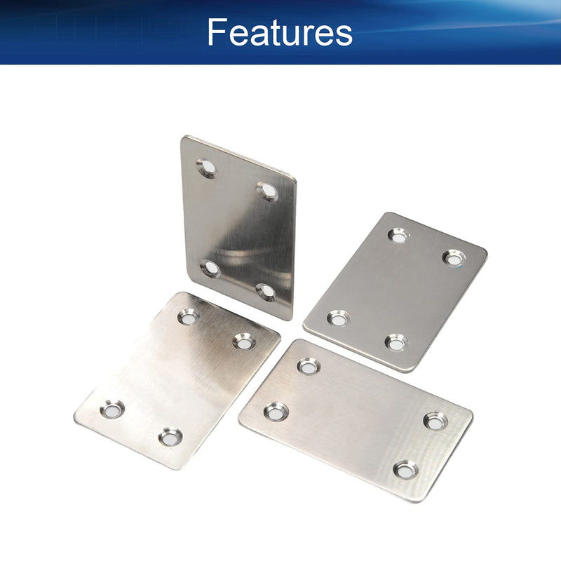 Heyiarbeit 5 PCS Flat Fixed Straight Bracket Repair Board 2.36" x 1.5"Brushed Stainless Steel Surface Connection Angle Bracket Gusset Plate