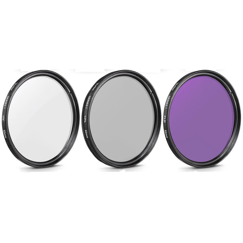 3 Piece Filter Kit (UV-CPL-FLD) + Tulip Lens Hood + Soft Rubber Hood + Lens Cap + for Select Canon, Nikon, Sony, Olympus, Panasonic, Fuji, Sigma SLR Lenses, Cameras and Camcorders (52MM) 52MM