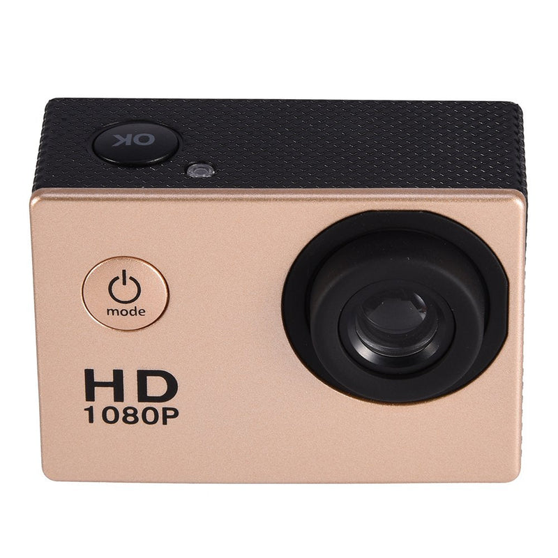 [AUSTRALIA] - Action Camera 12MP Waterproof 30m Outdoor Sports Video DV Camera 1080P Full HD LCD Mini Camcorder with 900mAh Rechargeable Batteries and Mounting Accessories Kits(Gold) Gold 