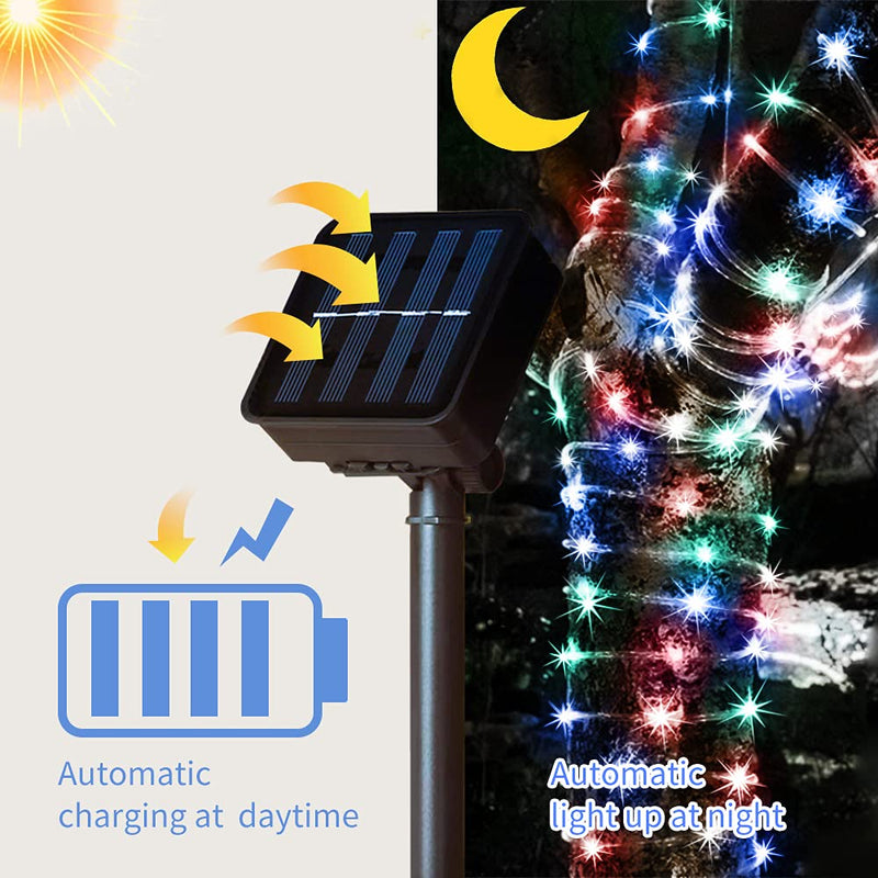 Solar Rope Light 33FT 100L IP65 Waterproof Outdoor LED Copper Fairy String Tube Lights for Party Garden Yard Home Wedding Christmas Halloween Holiday Decoration Lighting(Multi Color) Multi Color 33ft 100l