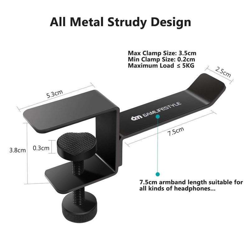 Headphone Headset Stand Holder, 6amLifestyle Universal Metal Gaming Headphones Hanger Mount Under Desk Hook Clip with Adjustable Clamp for All Headsets, Black（Patented） Black 1