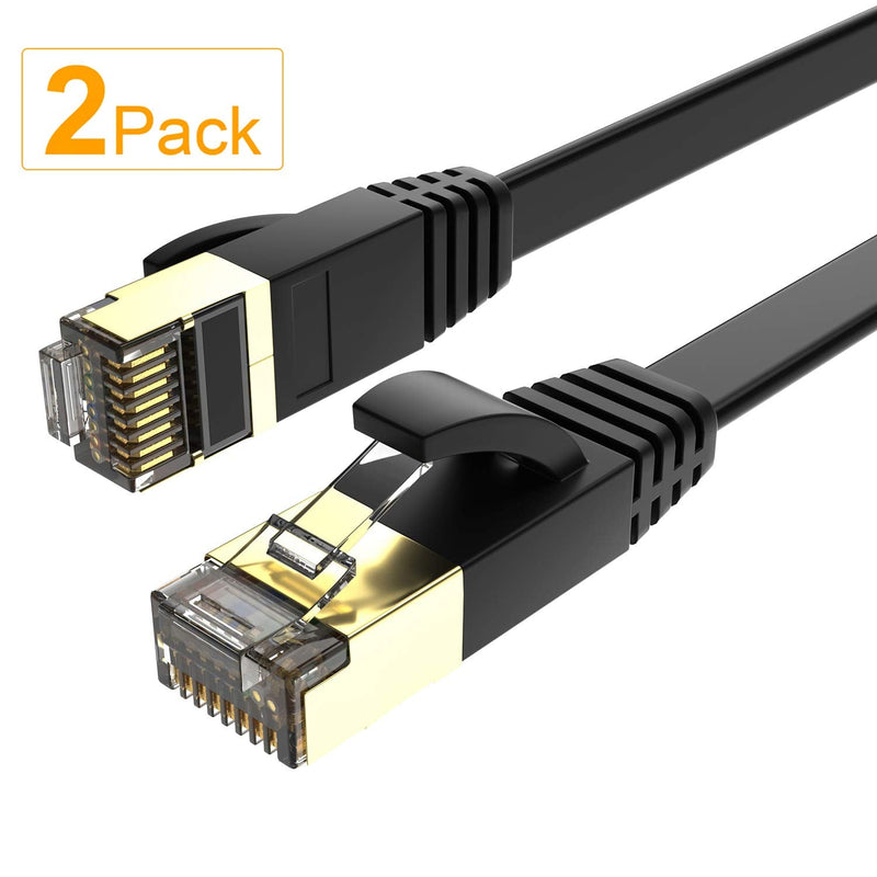 SHD Flat Cat7 Ethernet Cable(2 Pack) Network Patch Cable FTP/STP LAN Cable Computer Patch Cord-6 Feet 6FT 2PK