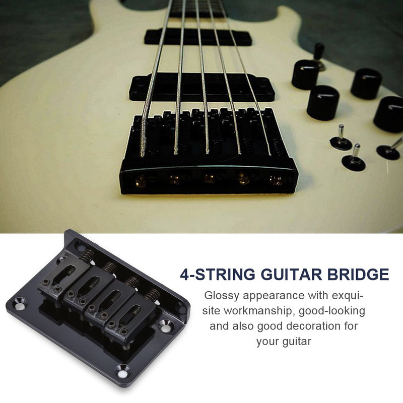 Guitar Bridge, Durable 4-String Saddle Bridge, Orrosion Prevention and Durability, Compatible for Electric Guitar, Electric Bass and Ukulele(Black)