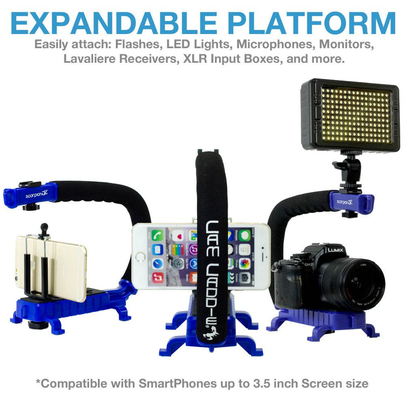 Cam Caddie Scorpion Jr. Limited Edition Collapsible Stabilizing Camera/Smartphone Handle w/Hot Shoe Mount - Blue