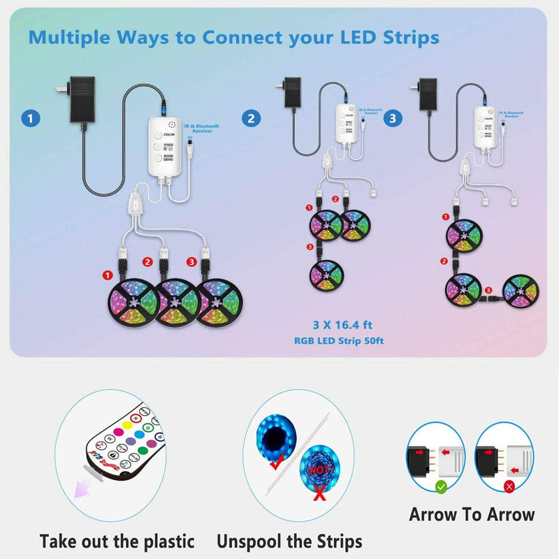 [AUSTRALIA] - 50FT/15M Led Strip Lights, Music Sync Color Changing RGB LED Strip Lights,450LEDs, Built-in Mic, Bluetooth App Controlled LED Lights Rope Lights, 5050 RGB LED Light Strip (APP+Remote+Mic+3 Button) 50FT 