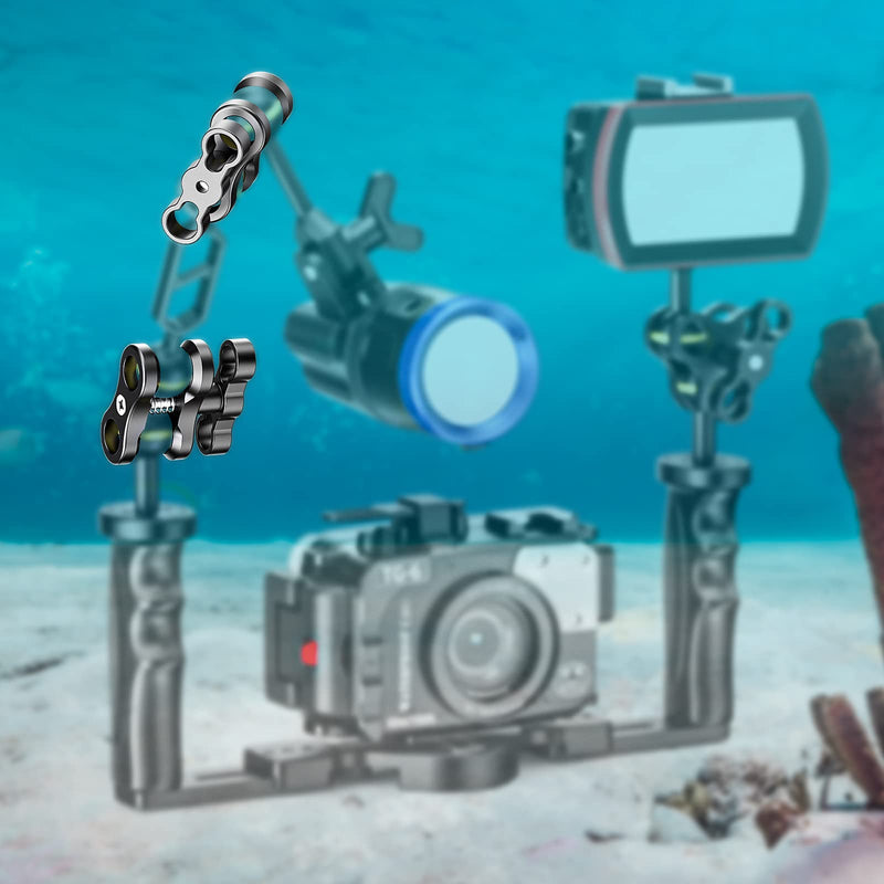 Seafrogs 1'' Underwater Diving Camera Arm, Black Standard Underwater Ball Clam, for Underwater Photography Diving Light System, Compatible for GoPro Action Camera Flashlight Arms System 2 Holes Ball clamp Mount