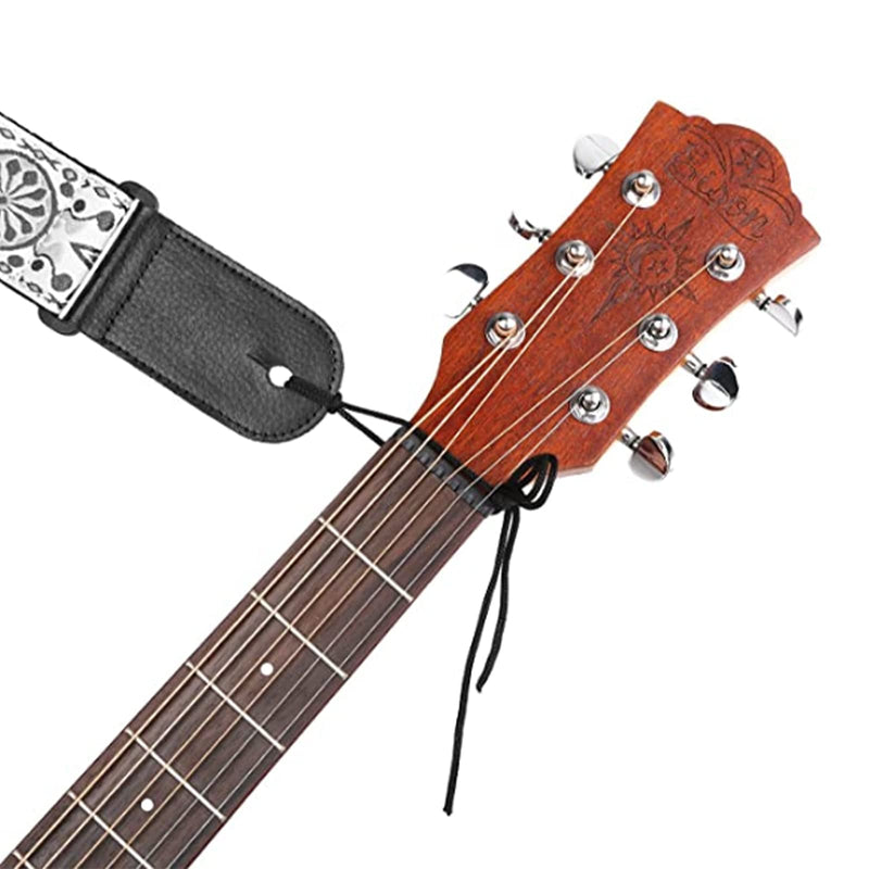Leather Printed Guitar Strap,2" Wide Double Stitched Vintage Adjustable Strap,Include 6 Pick Holders and 2 Mushroom spikes,for Acoustic and Electric Guitar,Bass Guitars(Silver)