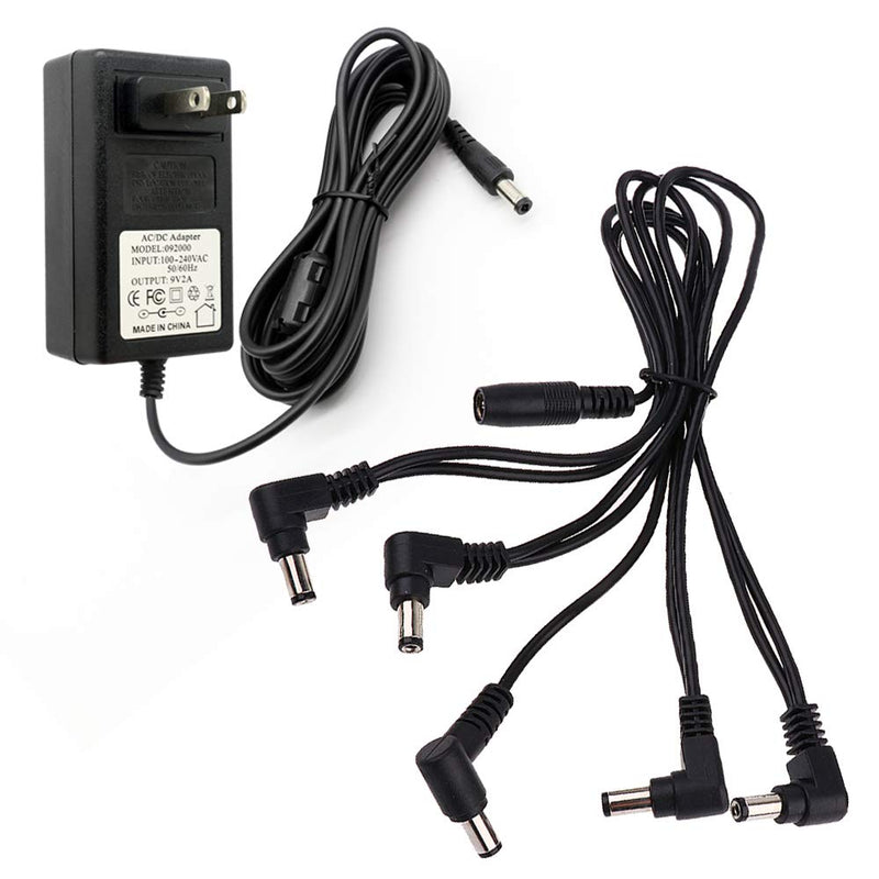 9V 2A AC DC Adapter Cable Cord, DPA-1 Pedal Power Supply Adapter 9V DC 2A Tip Negative 5 Way Daisy Chain Cables for Effect Pedal Power Supply Charger (10FT)