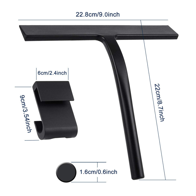 Anlynwooh Shower Squeegee,Matte Black 9-inch,Stainless Steel Core. Streak-Free Cleaning, No Squeak Noises,Silicone Rubber Squeegees for Shower Glass Door, Shower Cleaner,Glass Wiper. Black+1 Hook