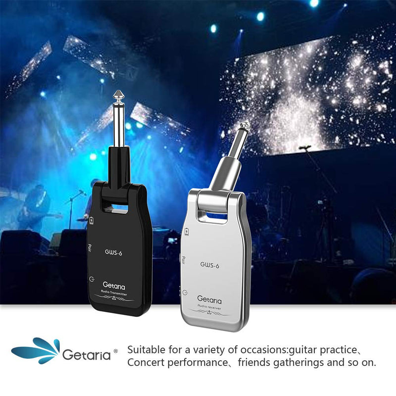 [AUSTRALIA] - Getaria Guitar Transmitter Receiver Wireless Guitar System Built-in Rechargeable Lithium Battery For Electric Guitar Bass GWS-6 Black /silver 