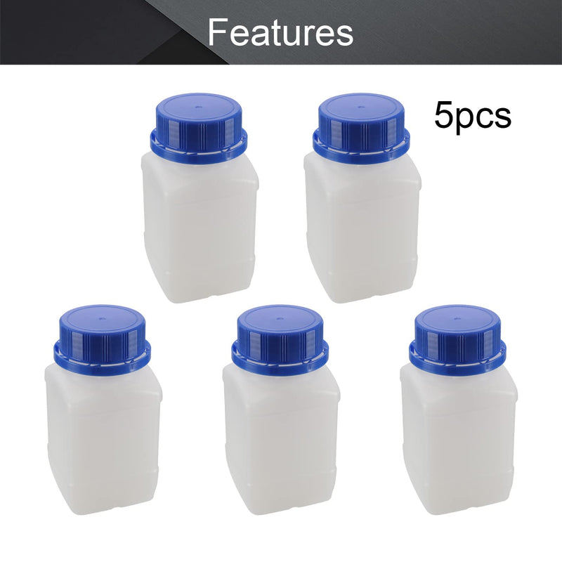 Othmro Plastic Lab Chemical Reagent Bottle, 250ml Wide Mouth Sample Sealing Liquid/Solid Storage Translucent Bottles, Blue cap 5pcs 5pcs 250ml translucent