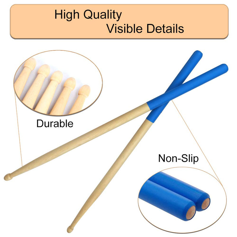 3 Pair Drum Sticks Non-Slip Classic Maple Wood Drumsticks 5A Drumsticks for Adults, Kids, Students, and Beginners (Blue)