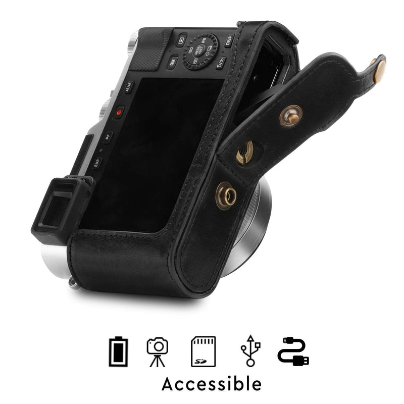 MegaGear Ever Ready Genuine Leather Camera Case Compatible with Leica D-Lux 7 Black