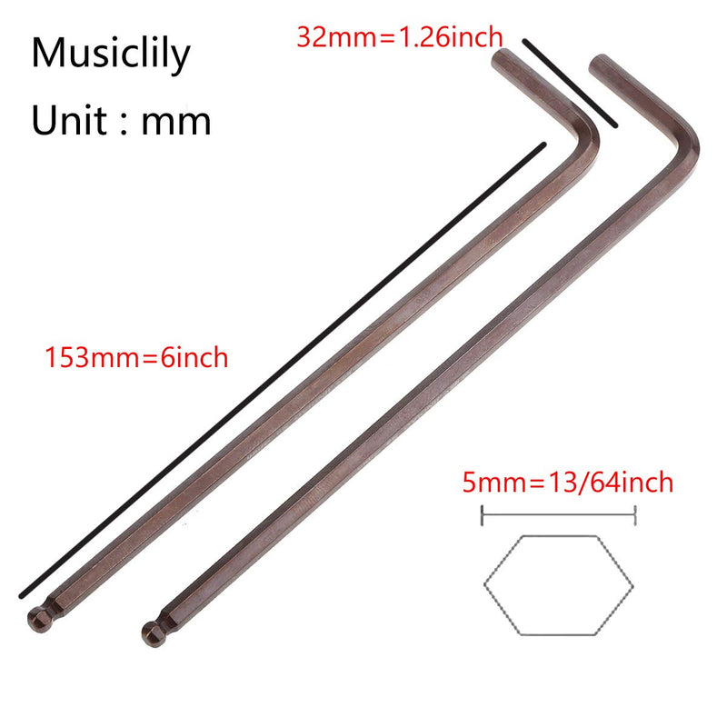 Musiclily Basic 5mm Guitar Truss Rod Hex Wrench Allen Key Ball End Adjustment Tool for Martin Acoustic Guitar (Set of 2)